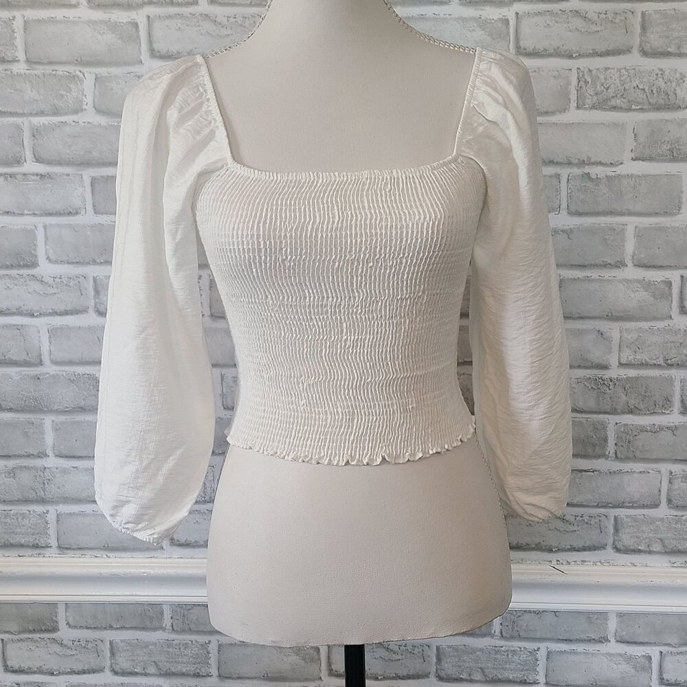 Peixoto Catalina Collection Smocked Puff Sleeve Crop Top NEW M Coquette Beach